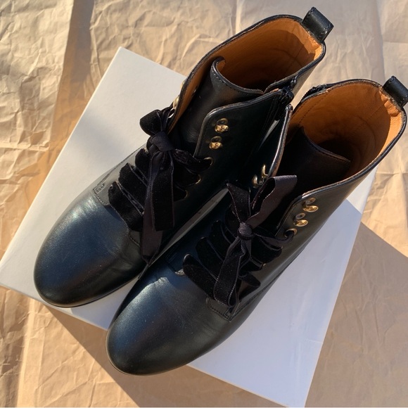 Sezane EUGENIE Boots/Sézane EUGENIE Leather Boots, New Black + Velvet Laces 39/8 - Picture 7 of 16